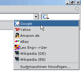 Suchfeld in Firefox mit aufgeklappten Menü Suchfeld in Firefox mit aufgeklappten Menü